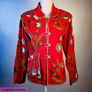 UNIQUE VINTAGE 60'S STYLED EMBROIDERED HIPPIE FLORAL JACKET - WOMENS SMALL